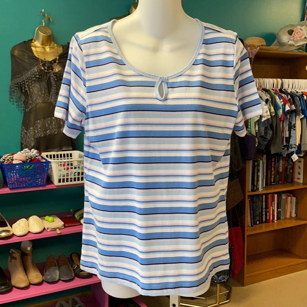 SagHarbor Striped Keyhole Neckline Blouse